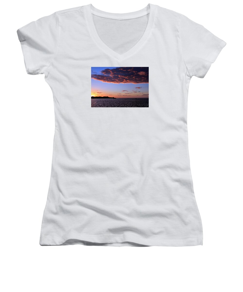 Sunrise Women's V-Neck featuring the photograph Key West Sunrise 16 by Bob Slitzan