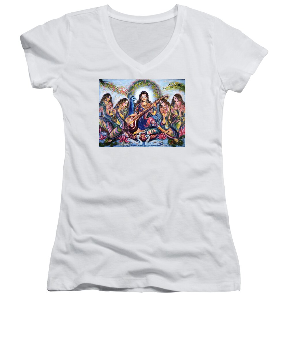 Radha Women's V-Neck featuring the painting krishna - Kirtan by Harsh Malik