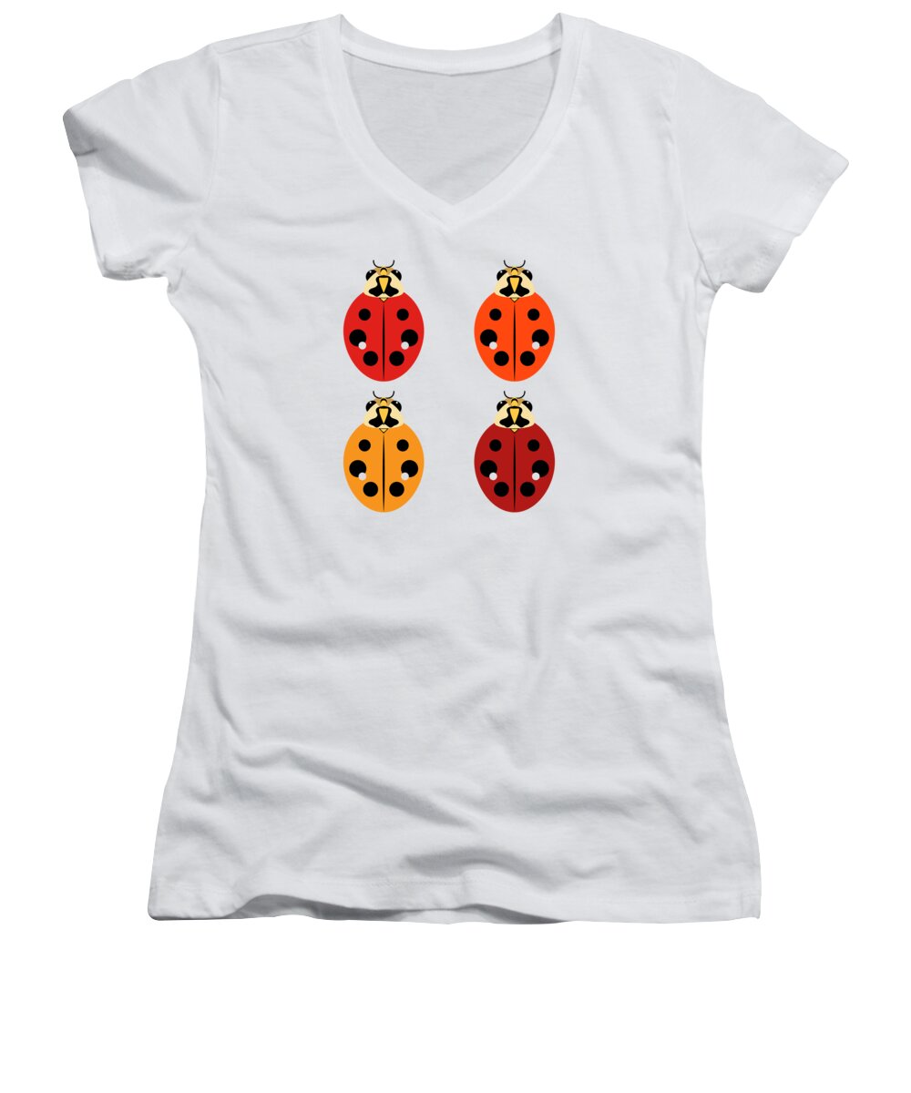 Graphic Animal Women's V-Neck featuring the digital art Ladybug Quartet by MM Anderson