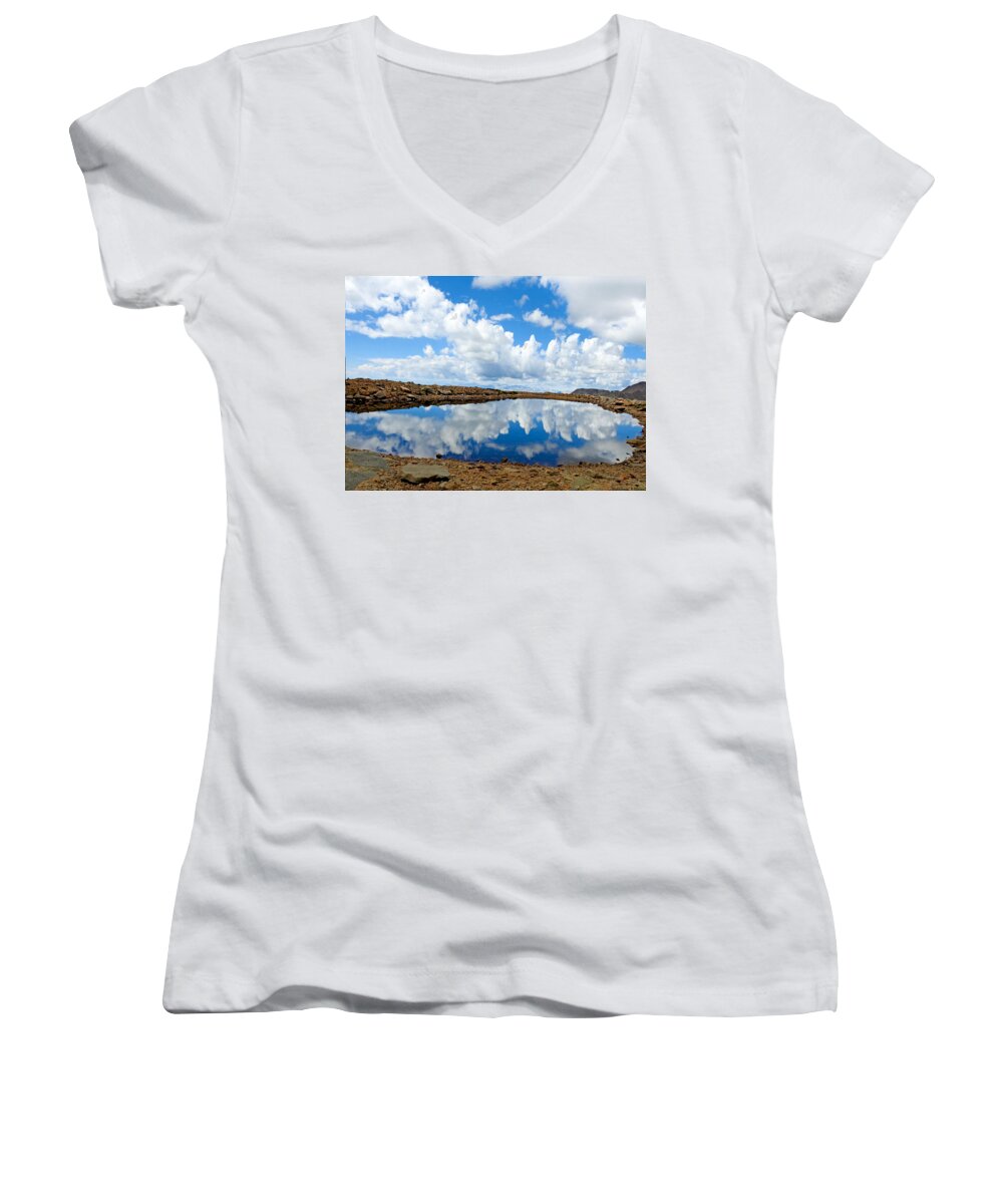 Lakes Women's V-Neck featuring the photograph Lake of the Sky by Dawn Key