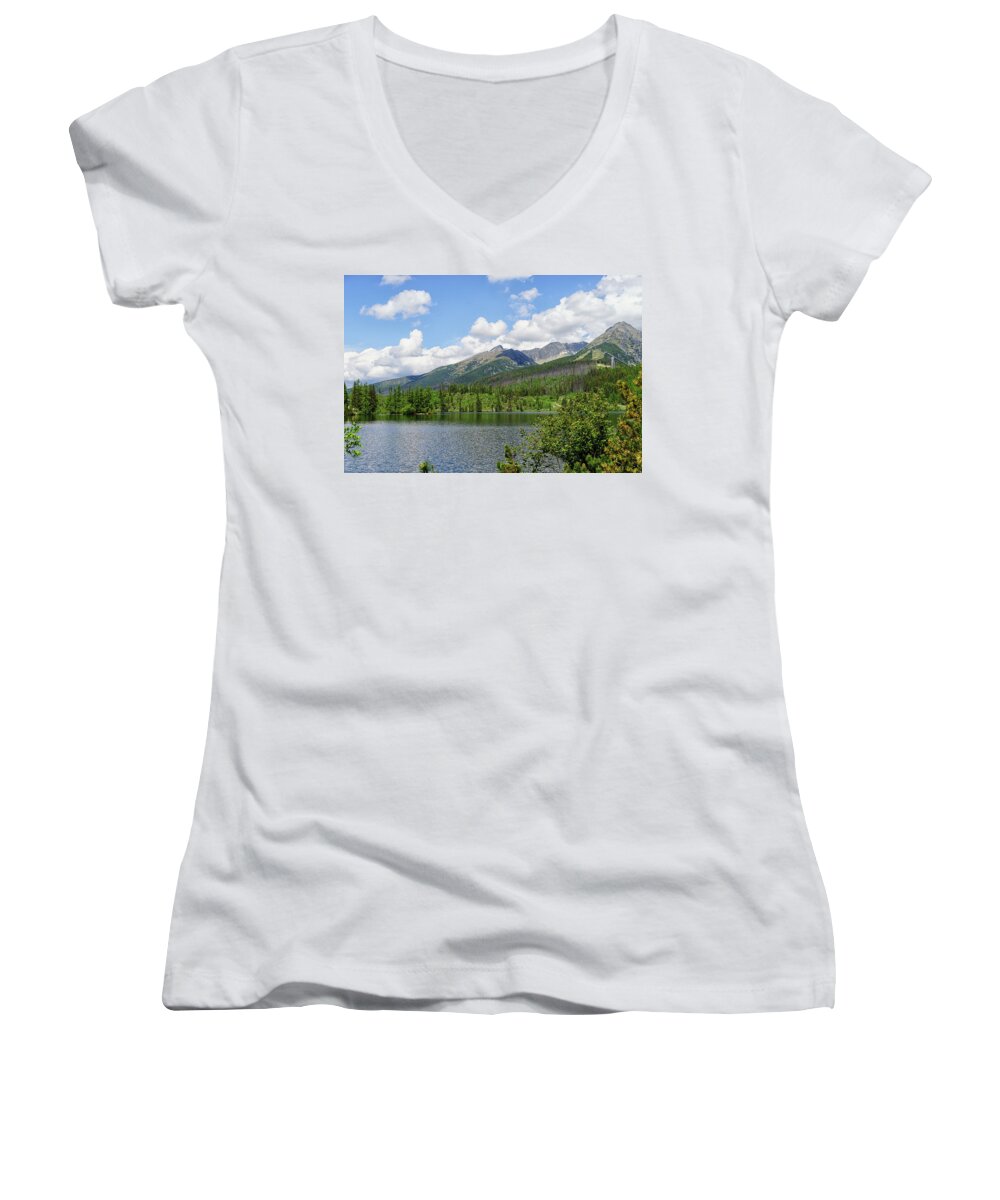 Lake Women's V-Neck featuring the photograph Lake Shtrbske by Uri Baruch