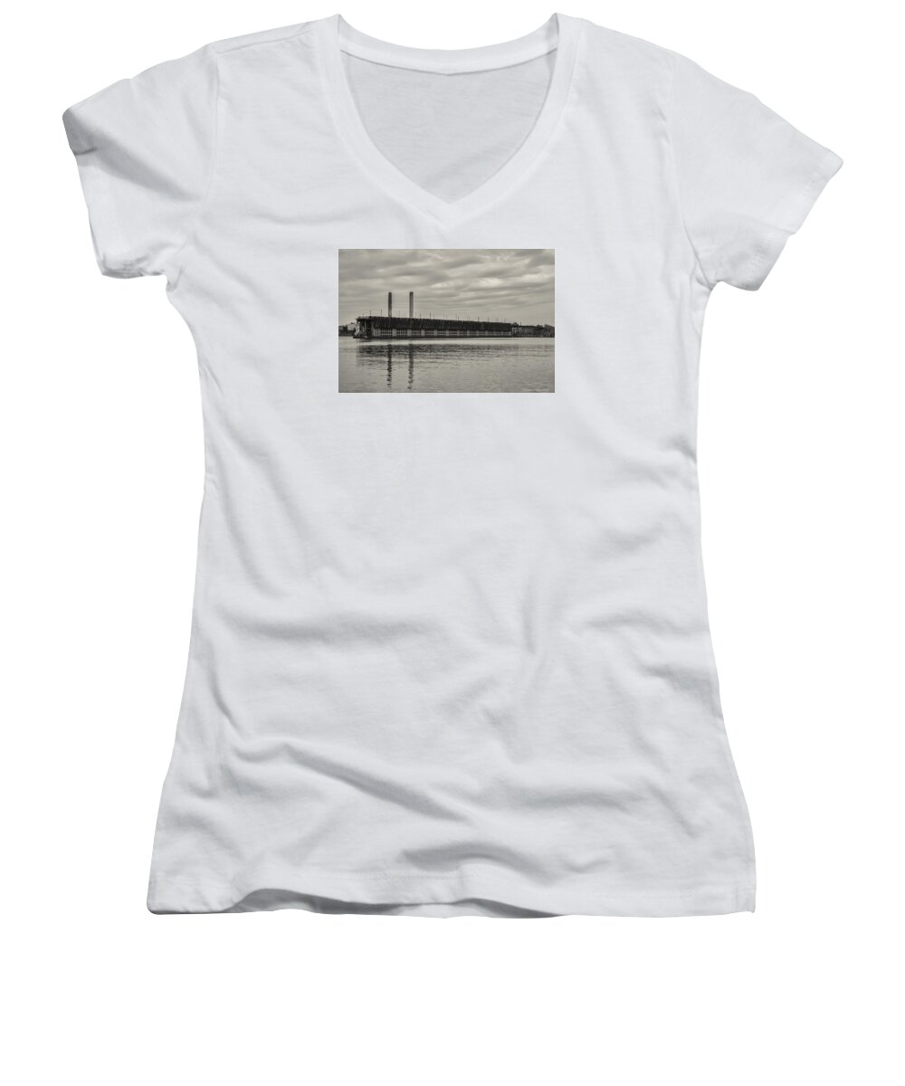  Women's V-Neck featuring the photograph Lake Superior Oar Dock by Dan Hefle