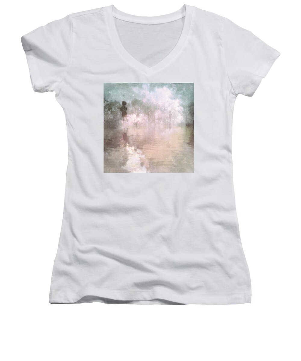  Women's V-Neck featuring the digital art Land Of Ascension by Melissa D Johnston