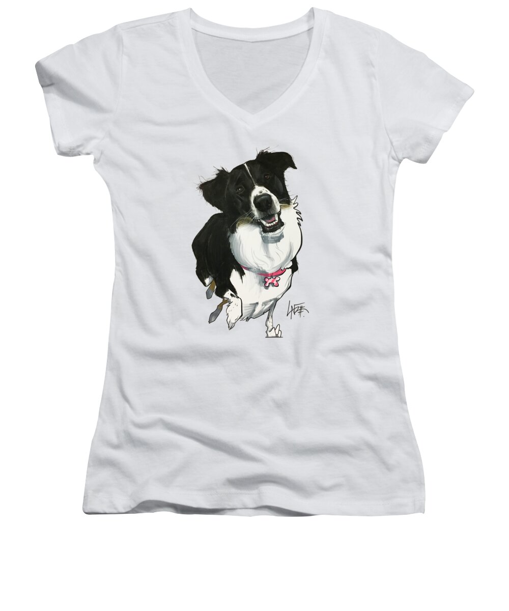 Pet Portrait Women's V-Neck featuring the drawing Leone 7-1488.2 by John LaFree