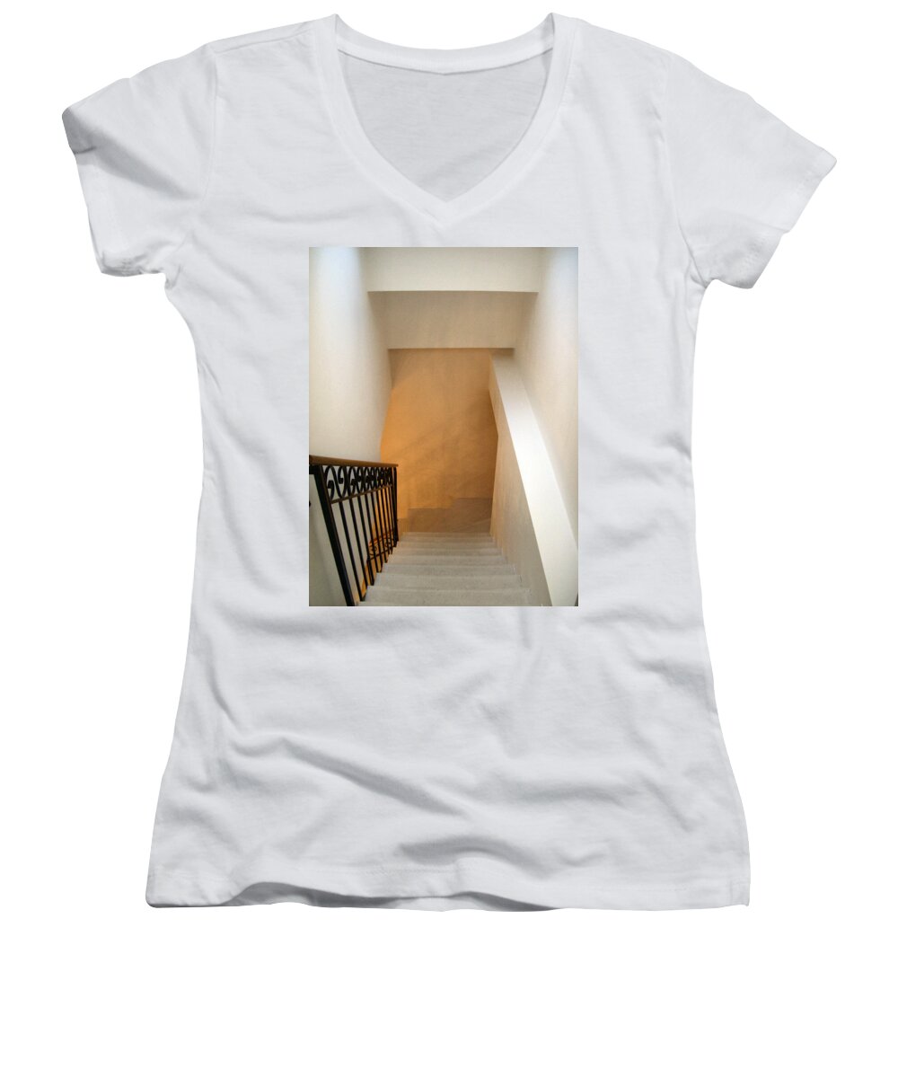 Staircase Women's V-Neck featuring the photograph Less by Lin Grosvenor