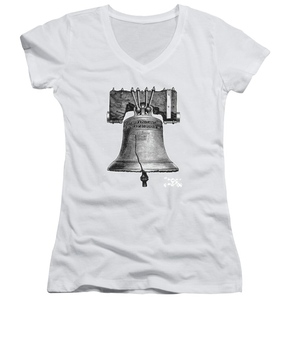 19th Century Women's V-Neck featuring the photograph LIBERTY BELL, 19th CENTURY by Granger