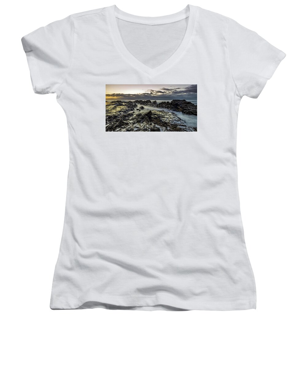 Lorne Women's V-Neck featuring the photograph Lines of Time by Mark Lucey