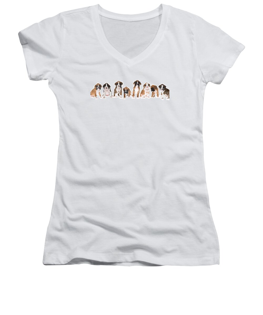 Puppies Women's V-Neck featuring the photograph Litter of Boxer Puppies by Diane Diederich