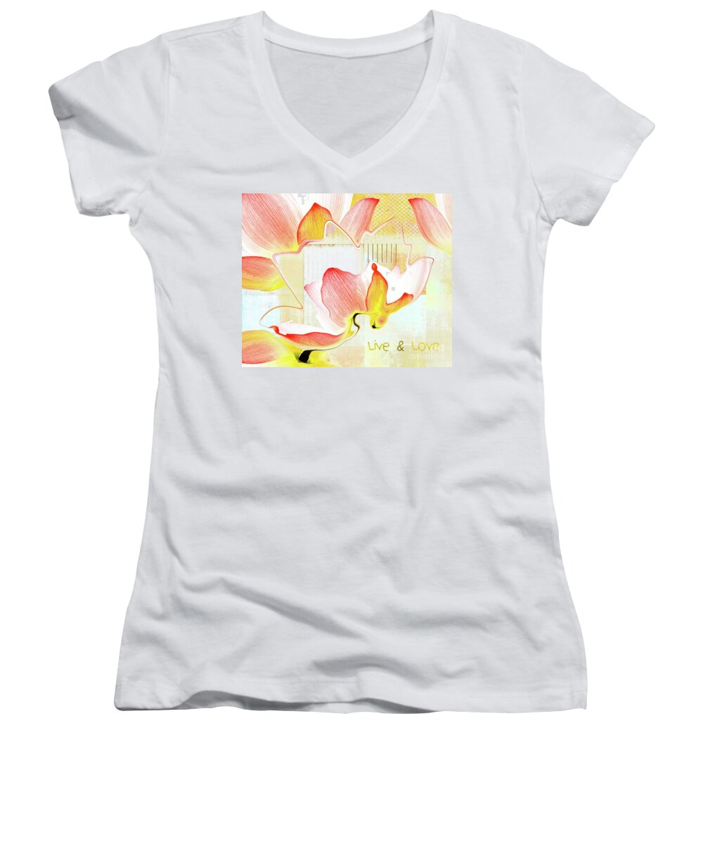 Abstract Women's V-Neck featuring the photograph Live n Love - absf44b by Variance Collections