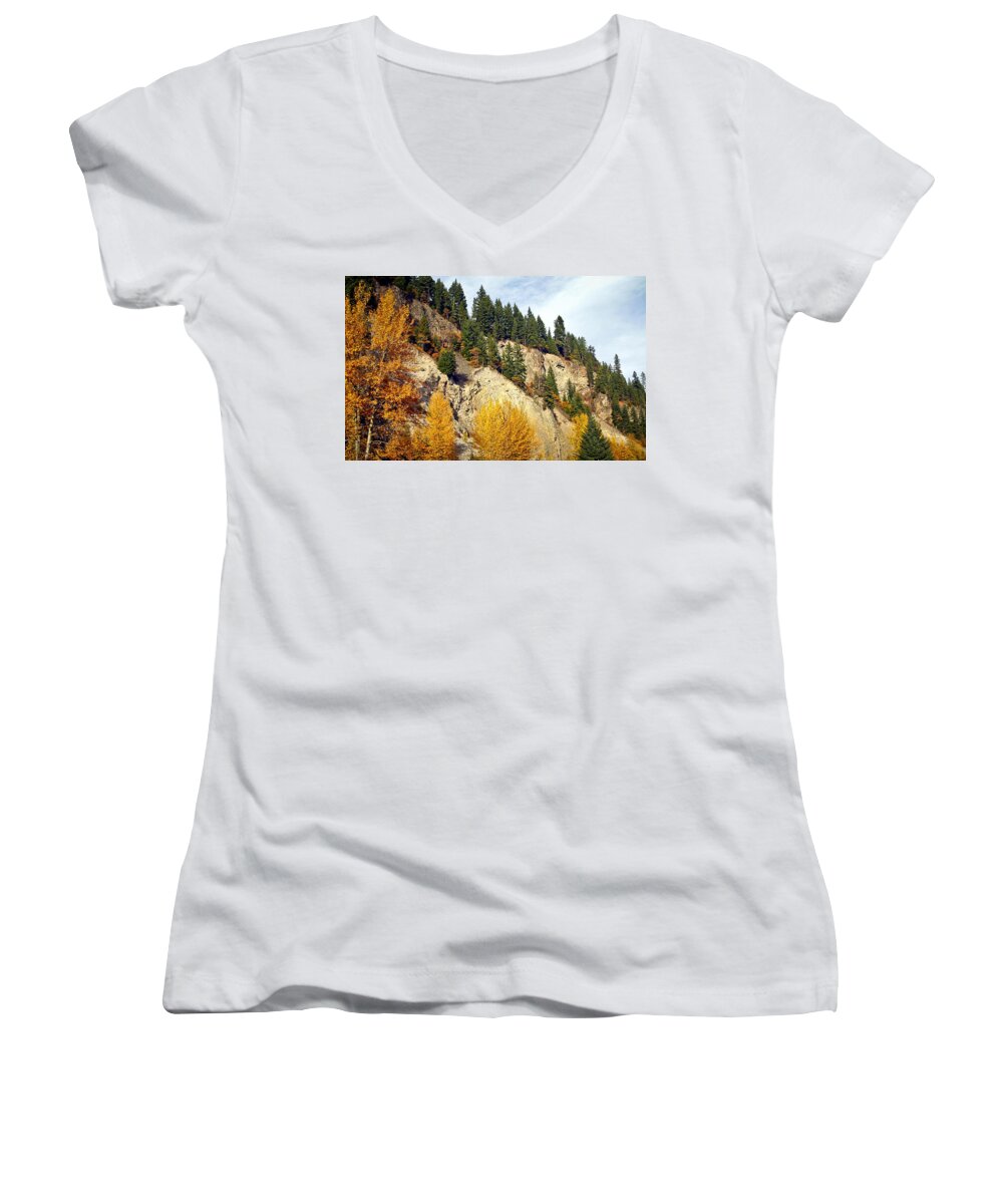 Fall Color Women's V-Neck featuring the photograph Living on the Edge by Albert Seger