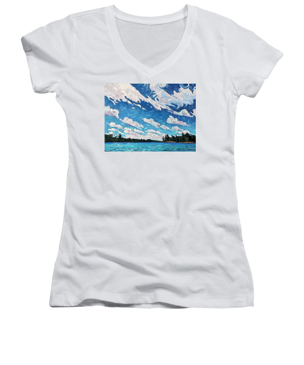 Stratocumulus Women's V-Neck featuring the painting Long Reach Cold Front by Phil Chadwick