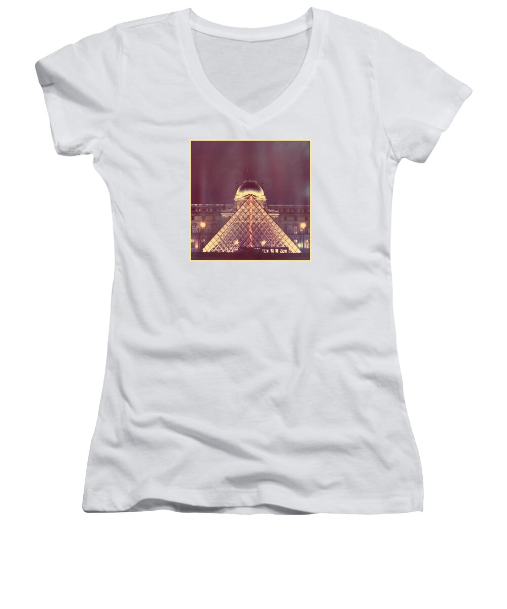Louvre Women's V-Neck featuring the photograph Louvre Palace and Pyramid by Aurella FollowMyFrench