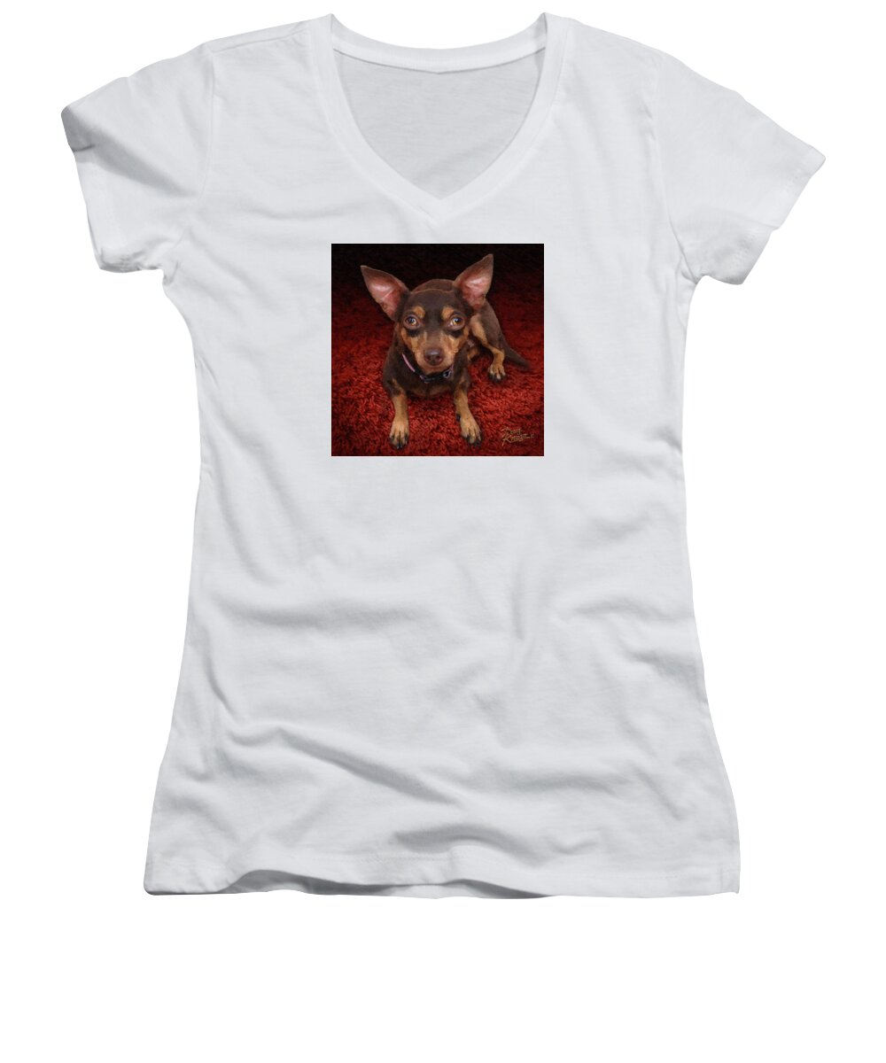 Lucy Women's V-Neck featuring the painting Lucy by Doug Kreuger