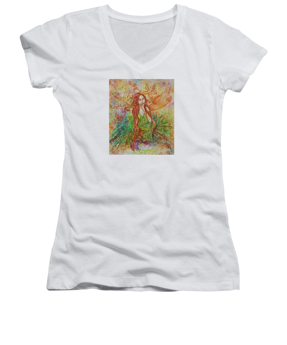 Song Women's V-Neck featuring the painting Magical Song of Autumn by Rita Fetisov