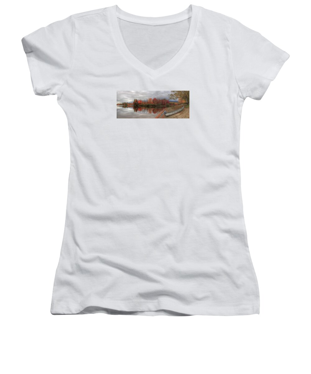 Maine Women's V-Neck featuring the photograph Maine Lake in Autumn by Jack Nevitt