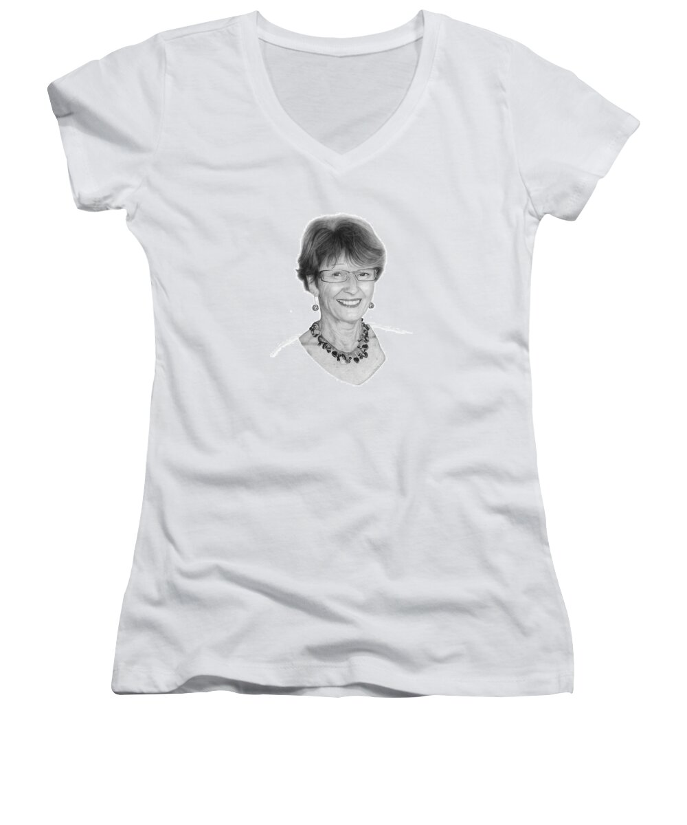Portrait Women's V-Neck featuring the drawing Margaret by Conrad Mieschke