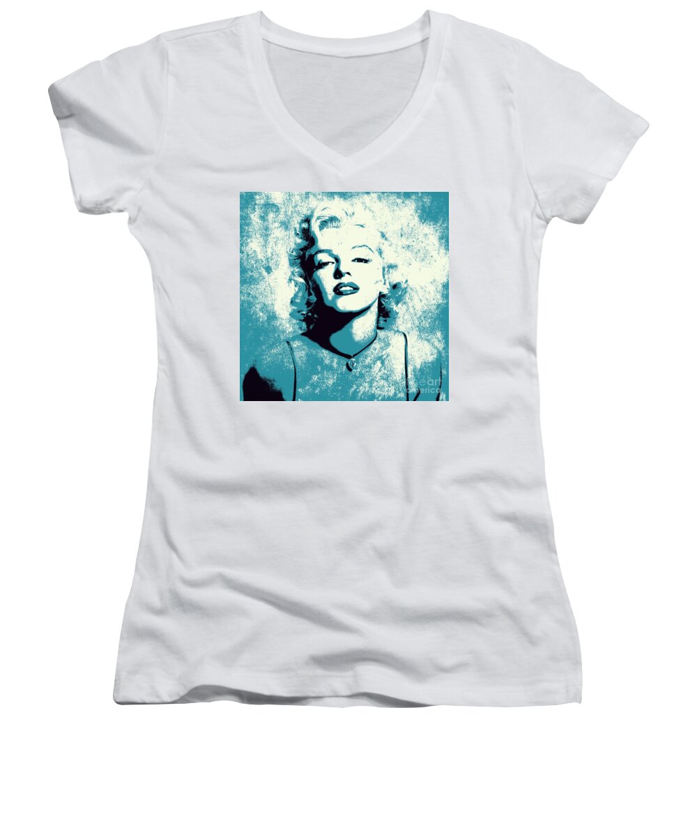 Marylin Women's V-Neck featuring the digital art Marilyn Monroe - 201 by Variance Collections