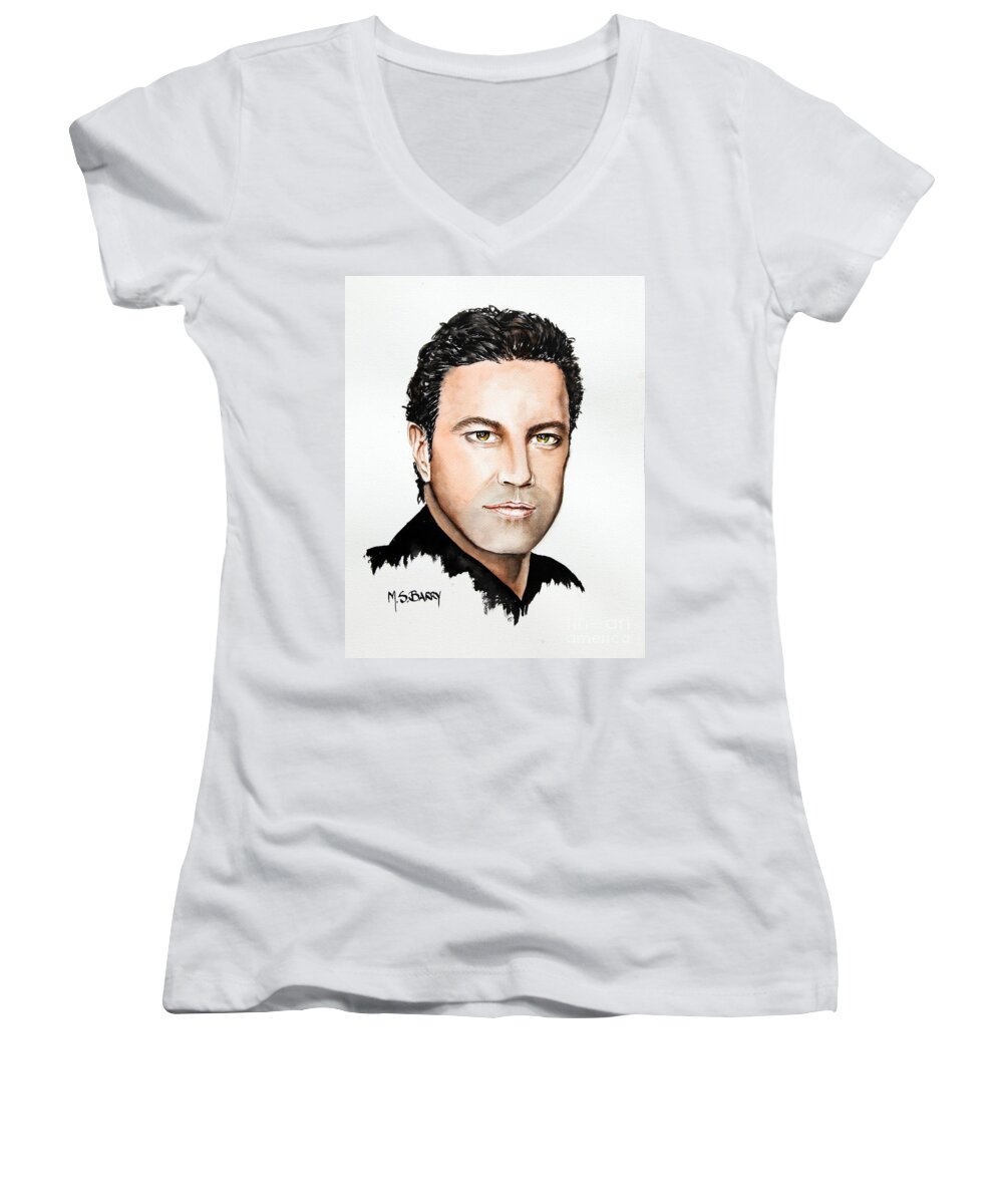 Greek Women's V-Neck featuring the painting Mario Frangoulis by Maria Barry