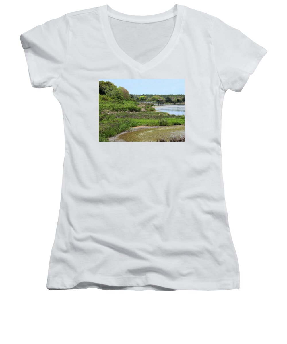 Swamp Women's V-Neck featuring the photograph Marshlands by Cathy Harper