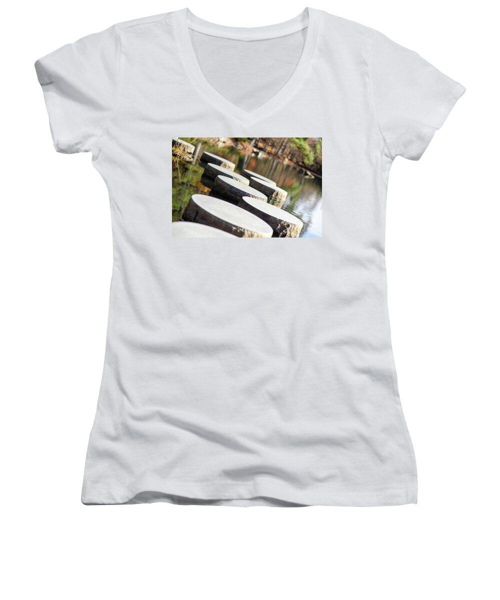Maymont Women's V-Neck featuring the photograph Maymont Stepping Stones by Doug Ash