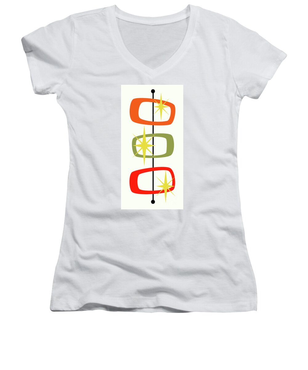 Mid Century Modern Women's V-Neck featuring the digital art MCM Shapes 1 by Donna Mibus