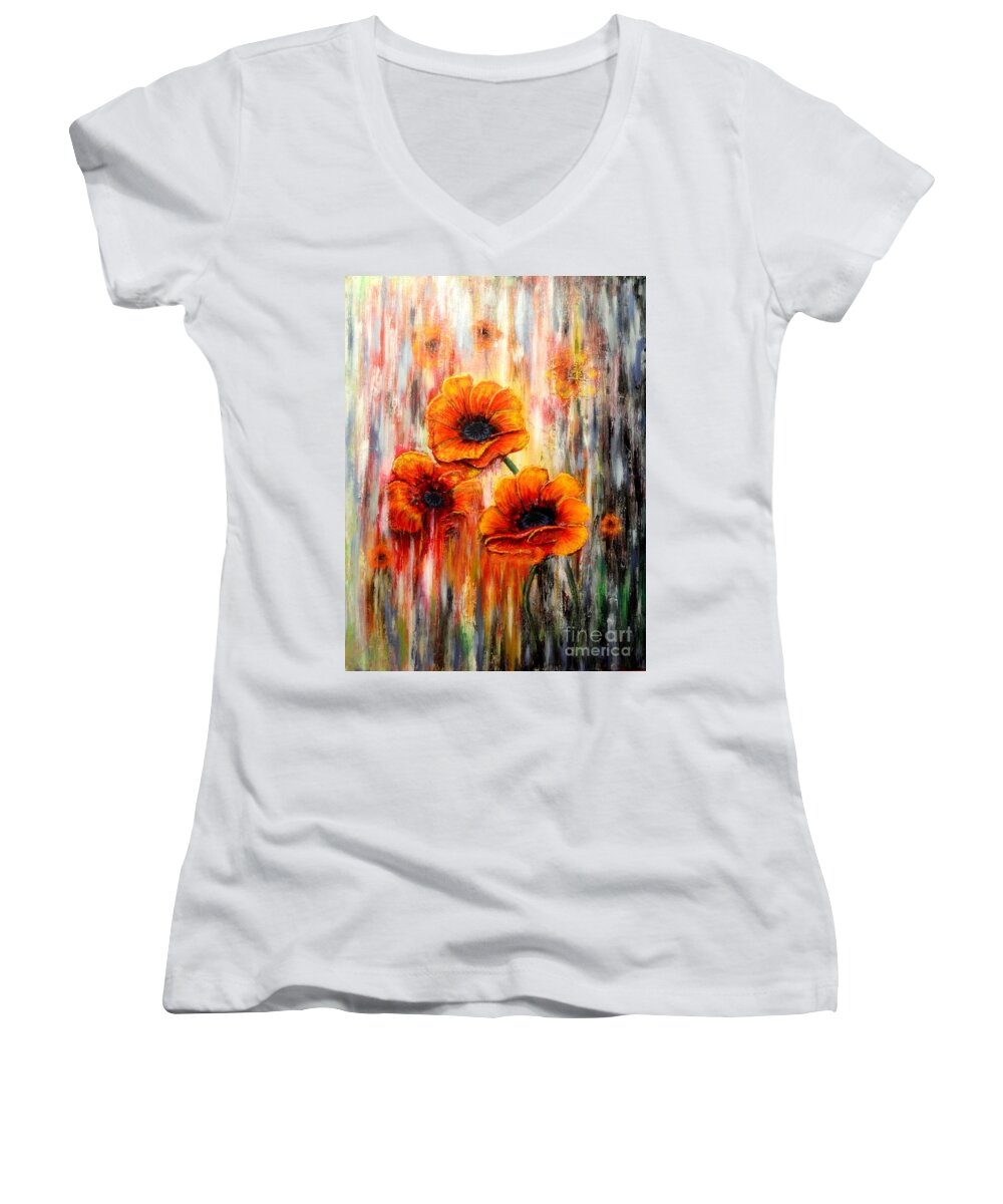 Abstract Women's V-Neck featuring the painting Melting flowers by Greg Moores