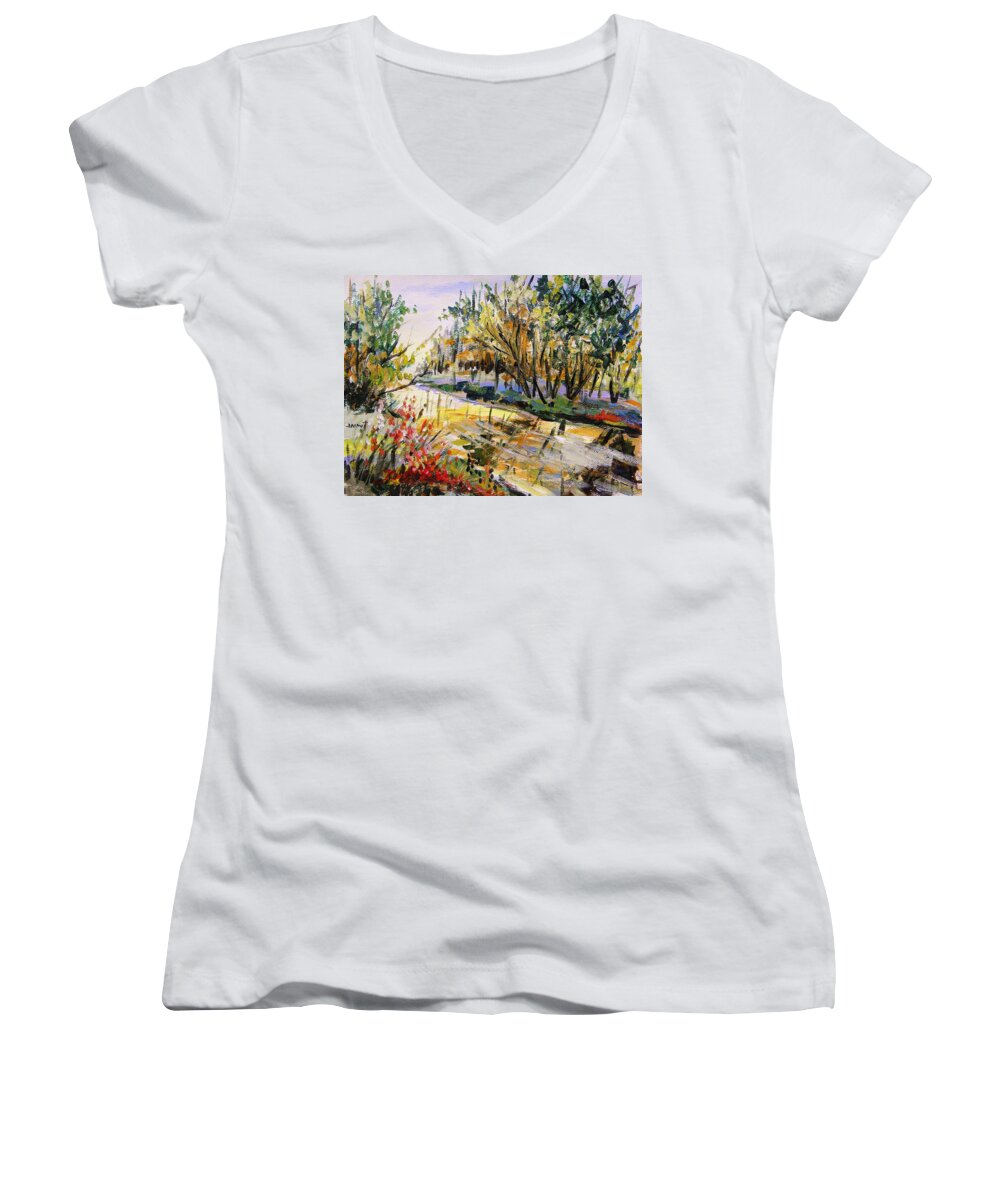 John Williams Women's V-Neck featuring the painting Mid-Morning Light by John Williams