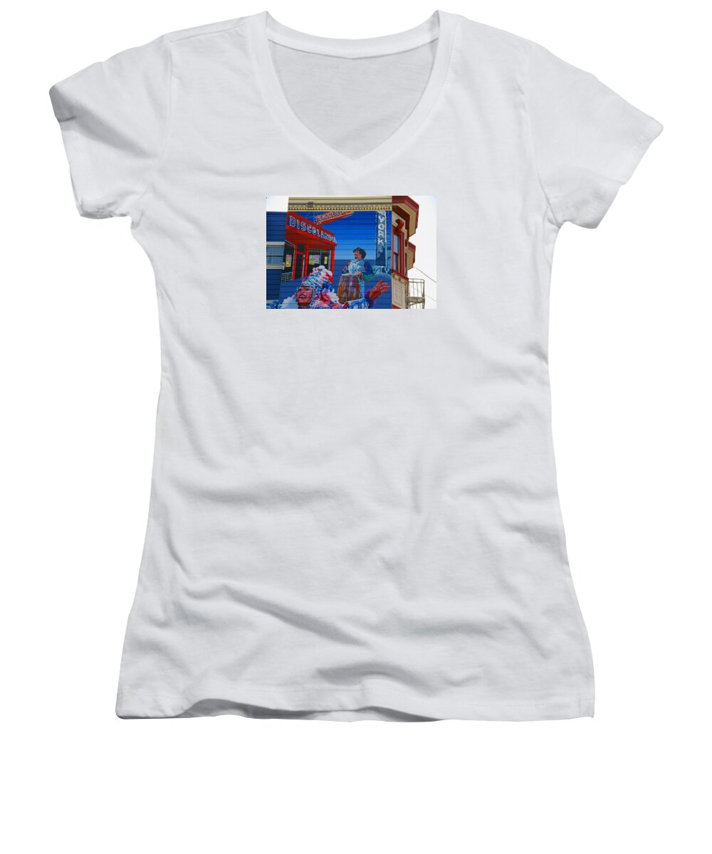 Mission District Women's V-Neck featuring the photograph @Mission District SF by Jim McCullaugh
