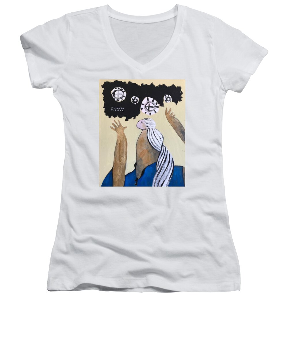  Abstract Women's V-Neck featuring the painting MMXVII The Ascension No 4 by Mark M Mellon