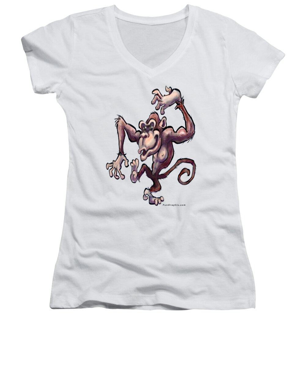 Monkey Women's V-Neck featuring the painting Monkey by Kevin Middleton