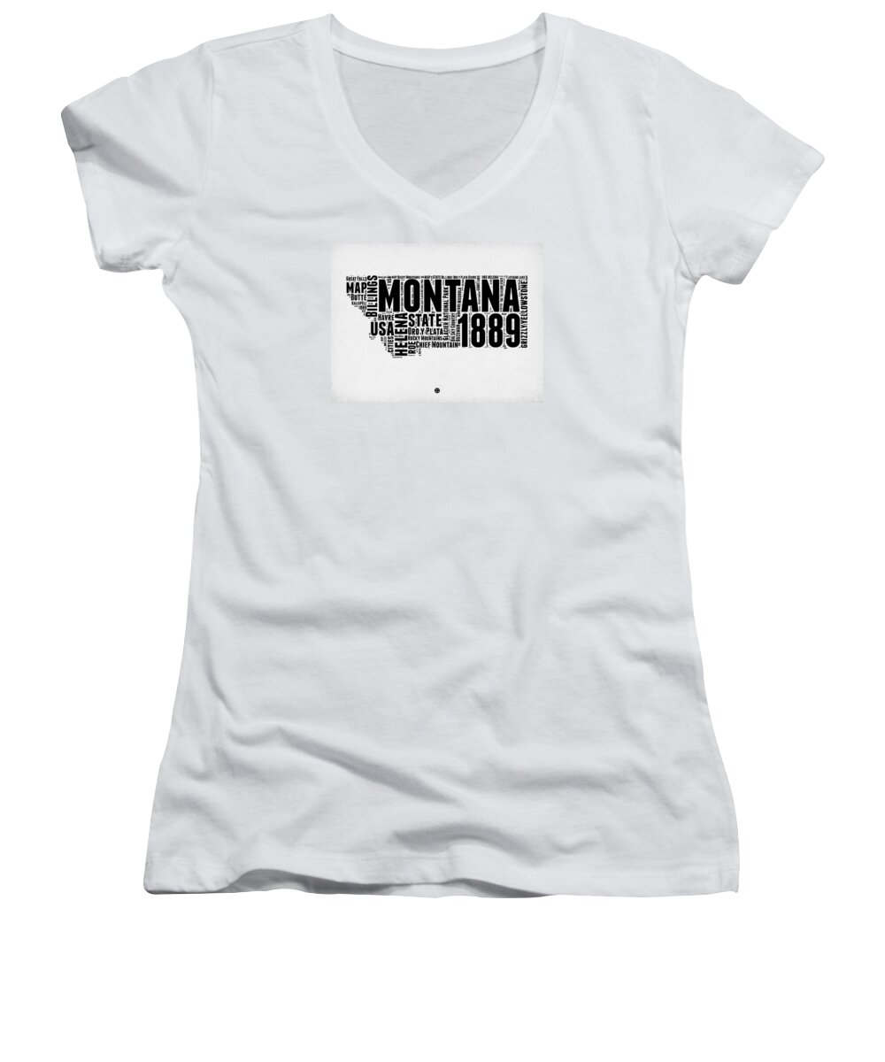 Montana Women's V-Neck featuring the digital art Montana Word Cloud 2 by Naxart Studio