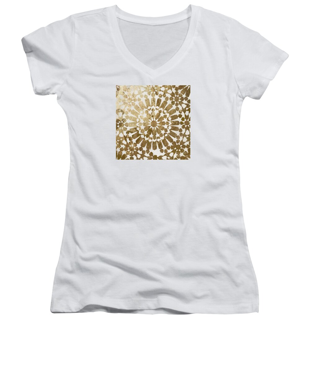 Gold Women's V-Neck featuring the painting Moroccan Gold II by Mindy Sommers