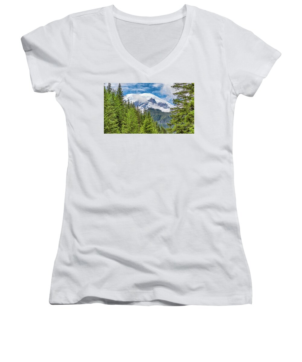 Mt Rainier Women's V-Neck featuring the photograph Mount Rainier View by Stephen Stookey