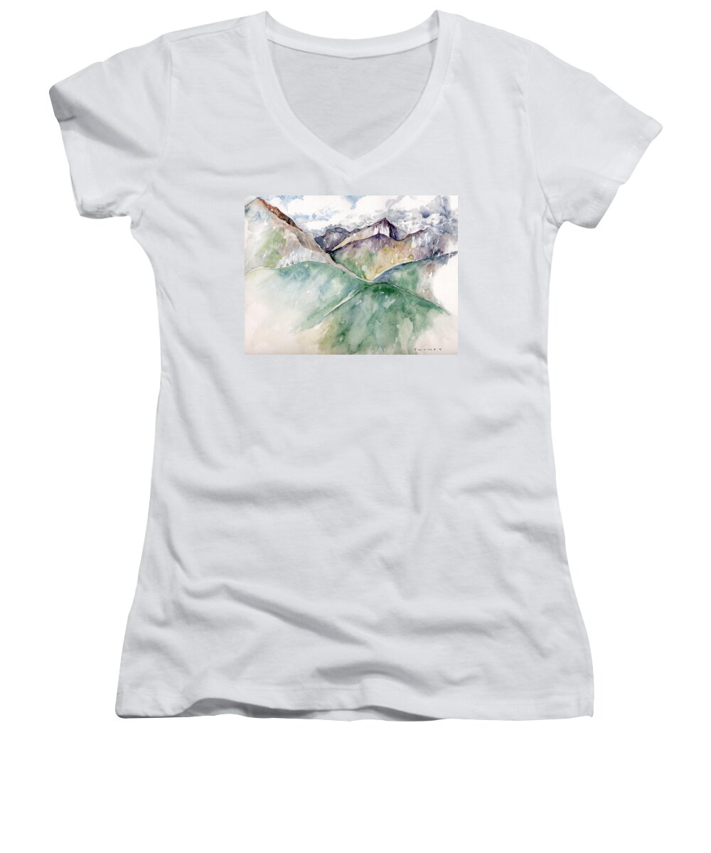 Landscape Women's V-Neck featuring the painting Mountain View Colorado by Catherine Twomey