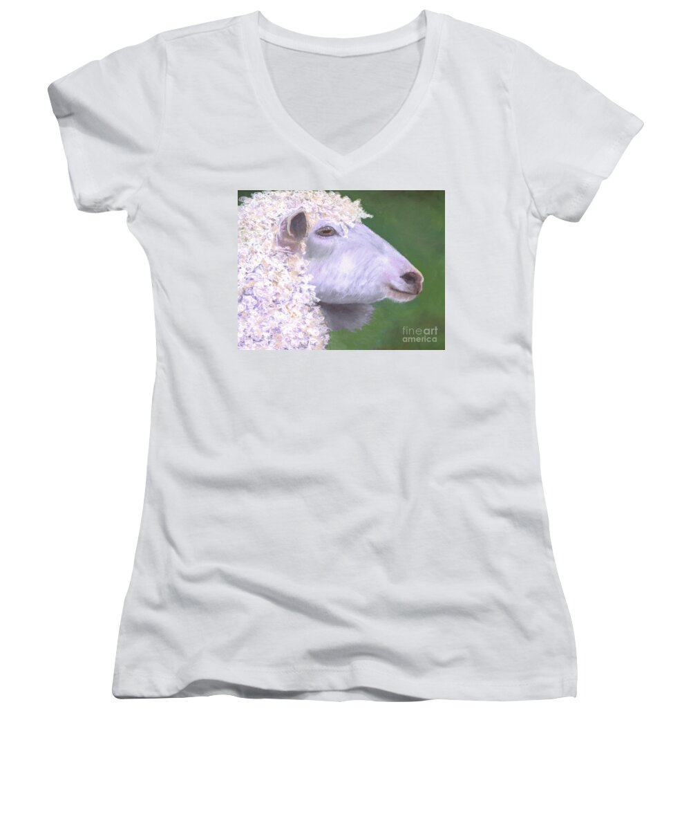 Sheep Women's V-Neck featuring the painting Mr. Lambert by Ginny Neece