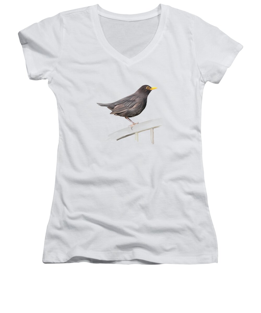 Painting Women's V-Neck featuring the painting Ms. Blackbird is Brown by Ivana Westin