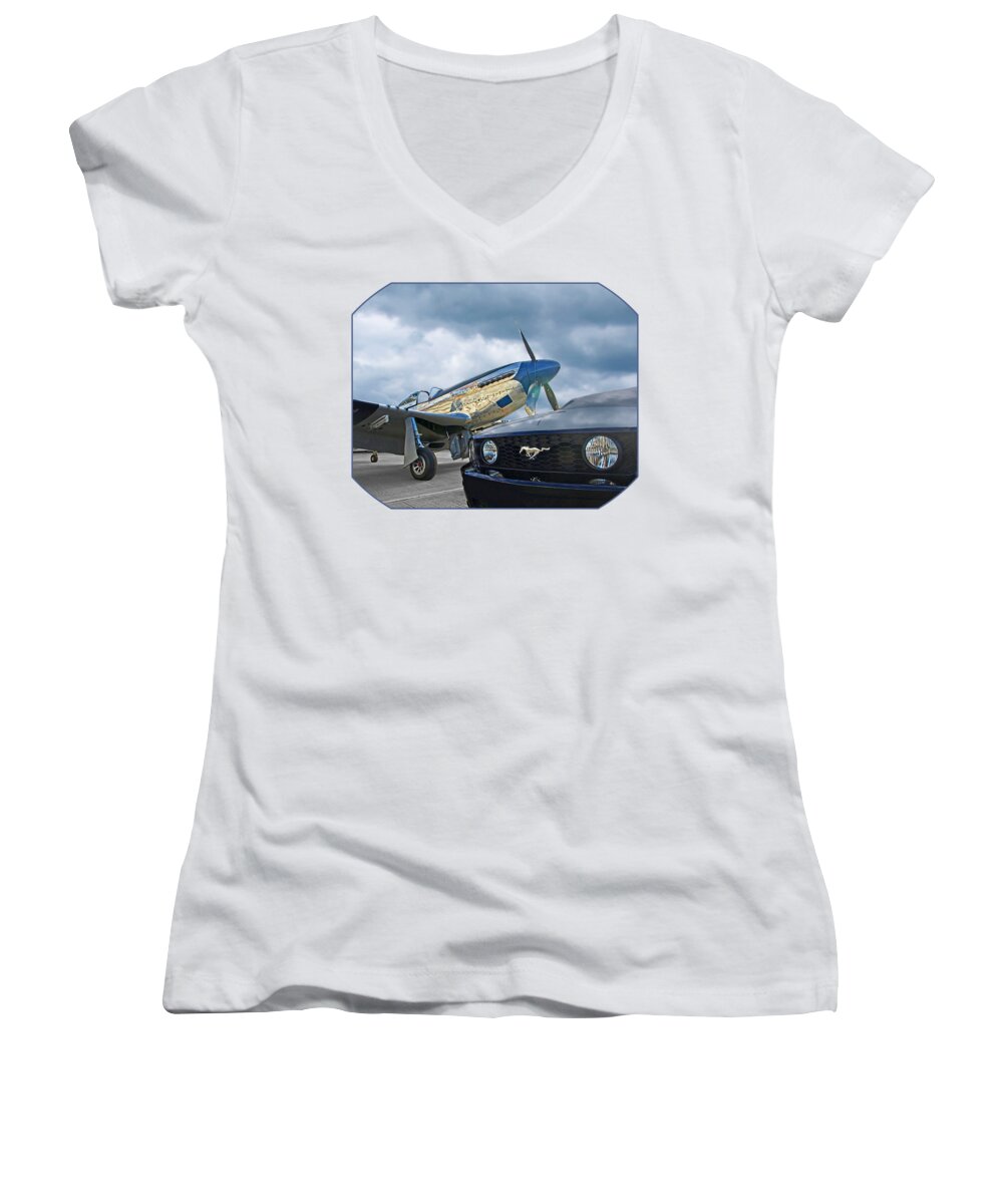 P-51 Women's V-Neck featuring the photograph Mustang GT with P51 by Gill Billington
