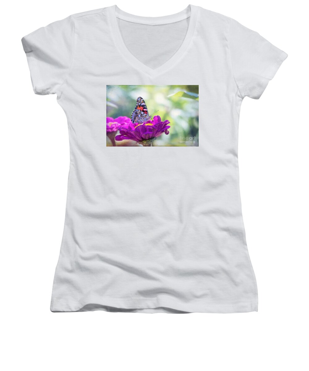 Nature Women's V-Neck featuring the photograph My Fair Painted Lady by Sharon McConnell