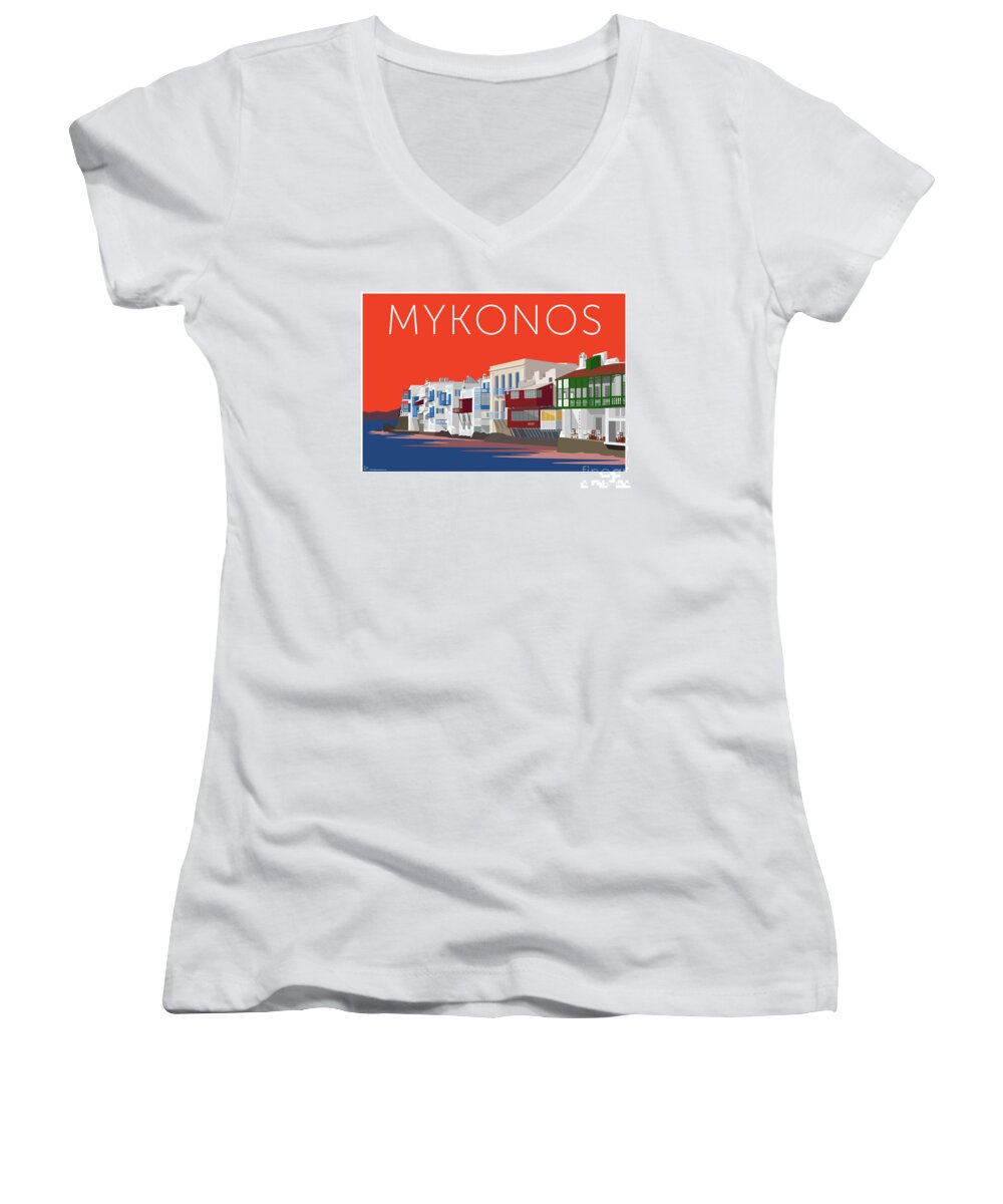 Mykonos Women's V-Neck featuring the digital art MYKONOS Little Venice - Orange by Sam Brennan