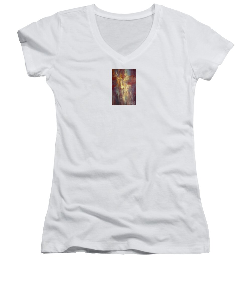 Abstract Women's V-Neck featuring the painting Mystery by Valerie Travers