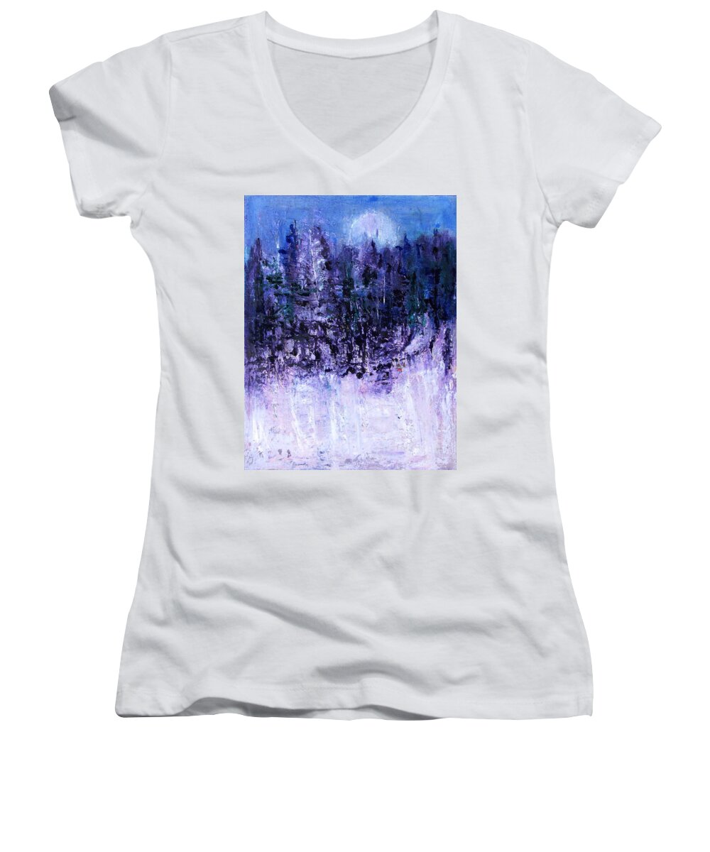  Women's V-Neck featuring the painting Neighbor's Woods by Betty Pieper