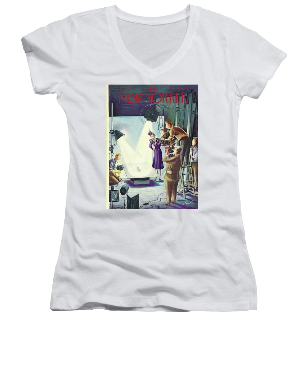Production Team Women's V-Neck featuring the painting New Yorker May 10 1941 by Constantin Alajalov