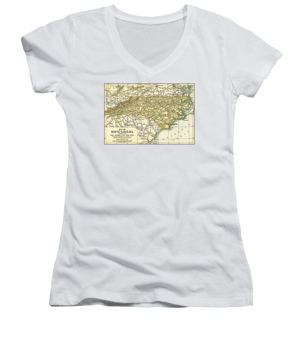 Map Women's V-Neck featuring the photograph North Carolina Antique Map 1891 by Phil Cardamone