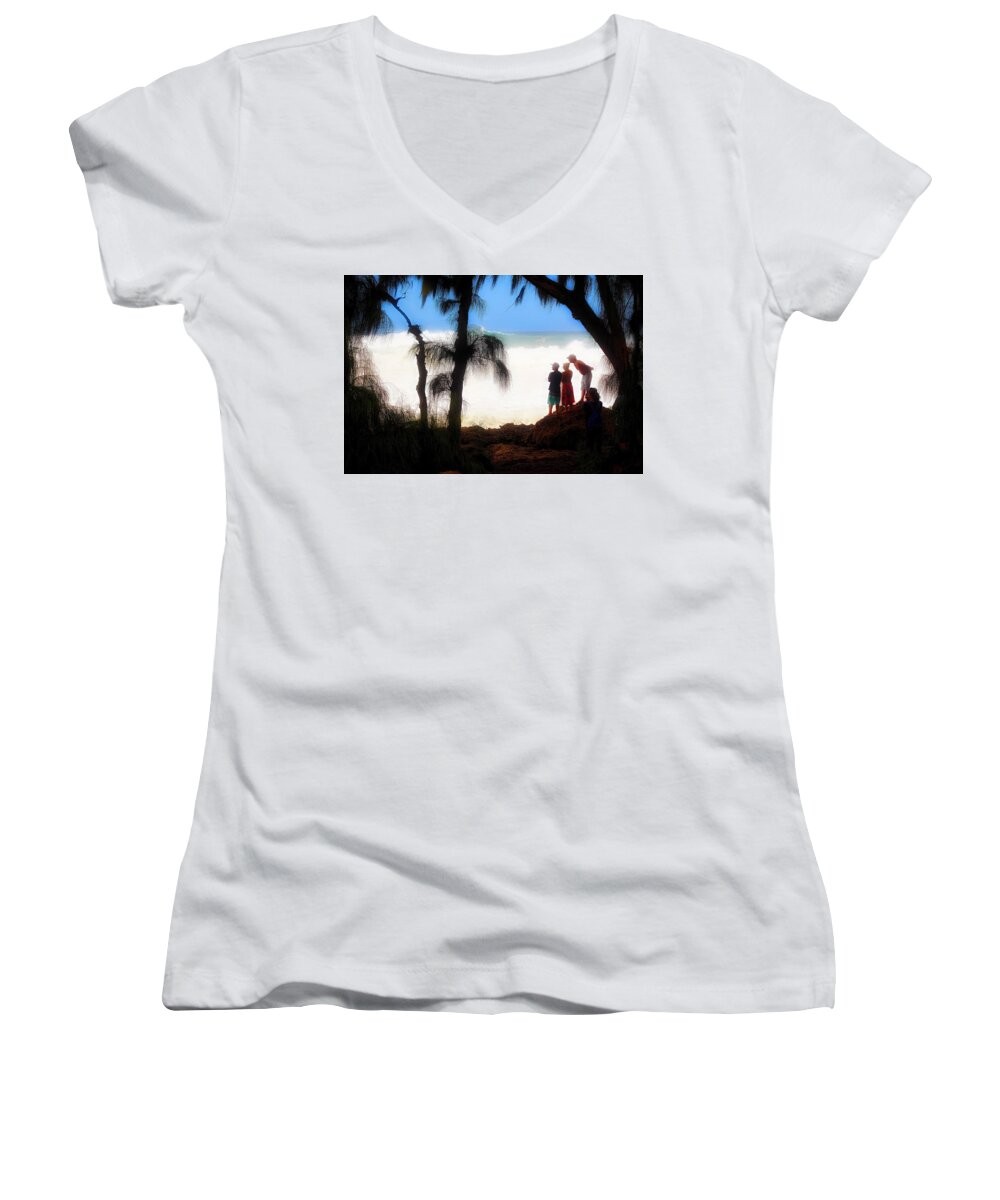 Waves Women's V-Neck featuring the photograph North Shore Wave Spotting by Jim Albritton