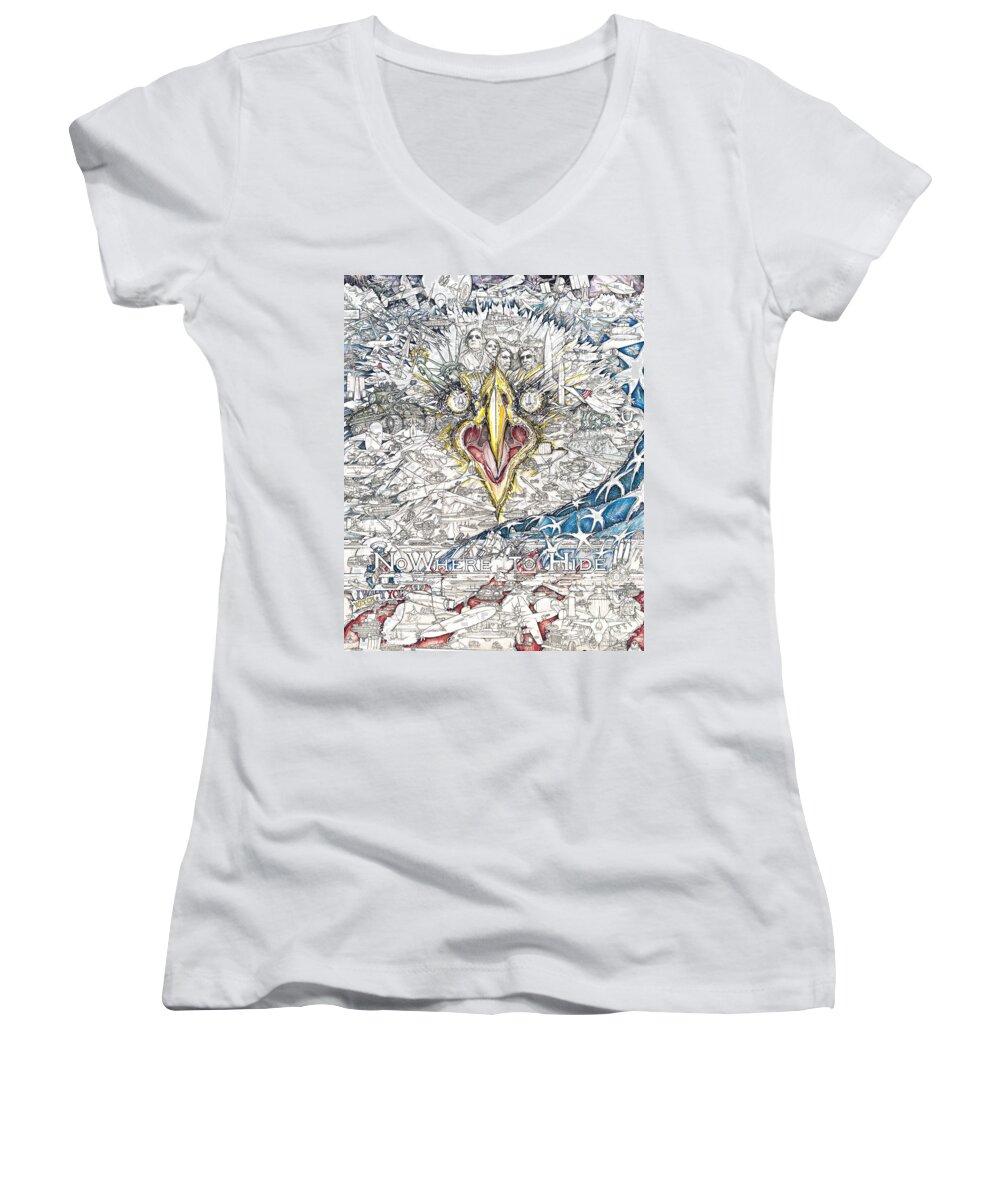 Eagle Women's V-Neck featuring the drawing NoWhere To Hide by Scott and Dixie Wiley