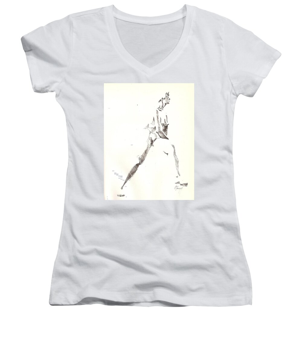 Nude Women's V-Neck featuring the drawing Nude 6 by R Allen Swezey