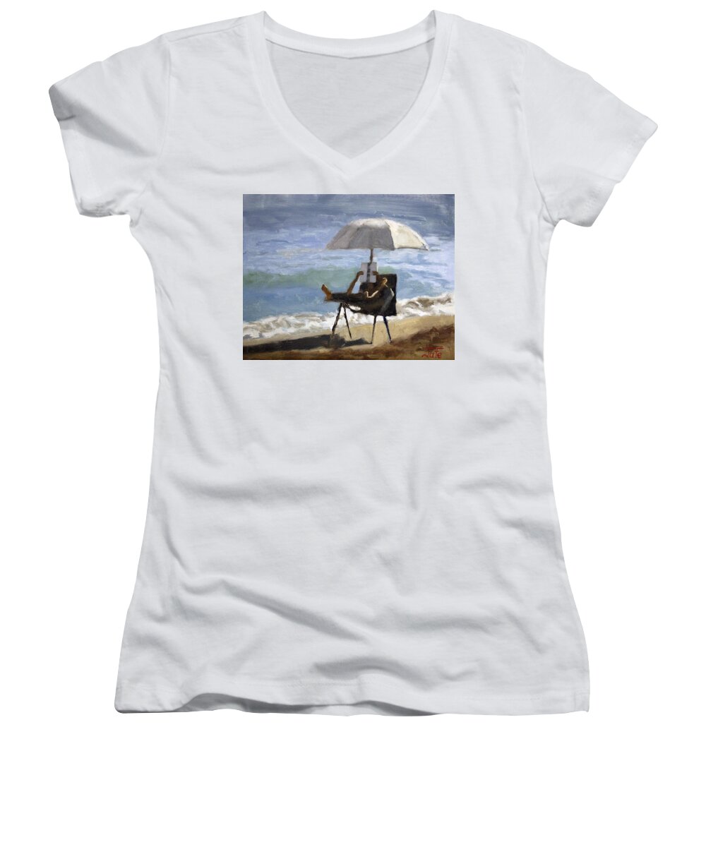 Ocean Women's V-Neck featuring the painting Ocean reader by Tate Hamilton