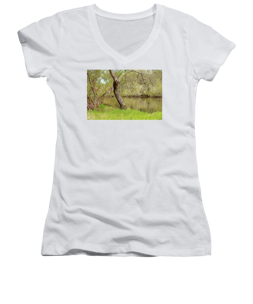 Oceano Women's V-Neck featuring the photograph Oceano Lagoon by Art Block Collections