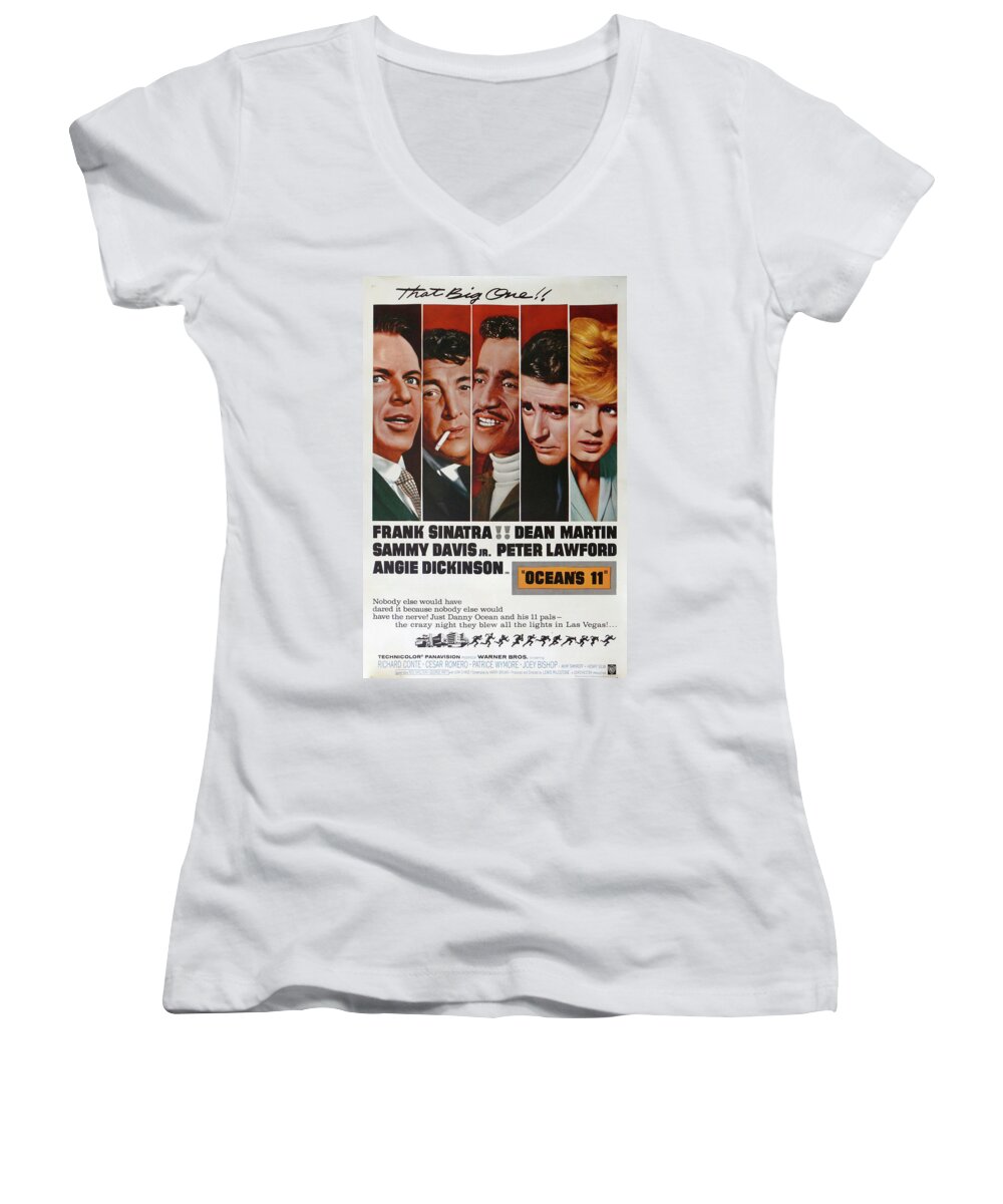 Angie Dickinson Women's V-Neck featuring the photograph Oceans 11 Retro Movie Poster by Retro Photography Archive