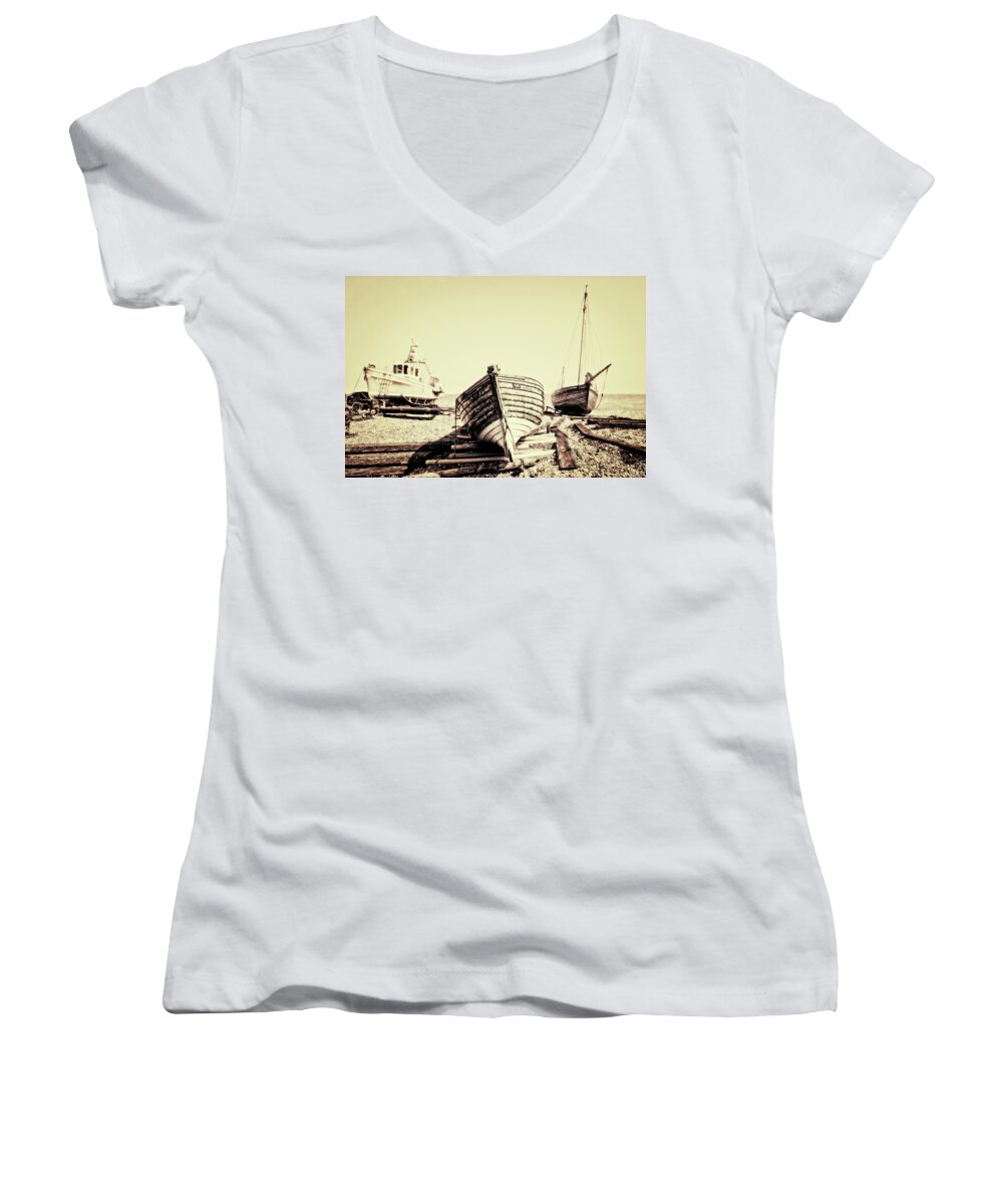 Toned Women's V-Neck featuring the photograph Of Different Eras by Meirion Matthias